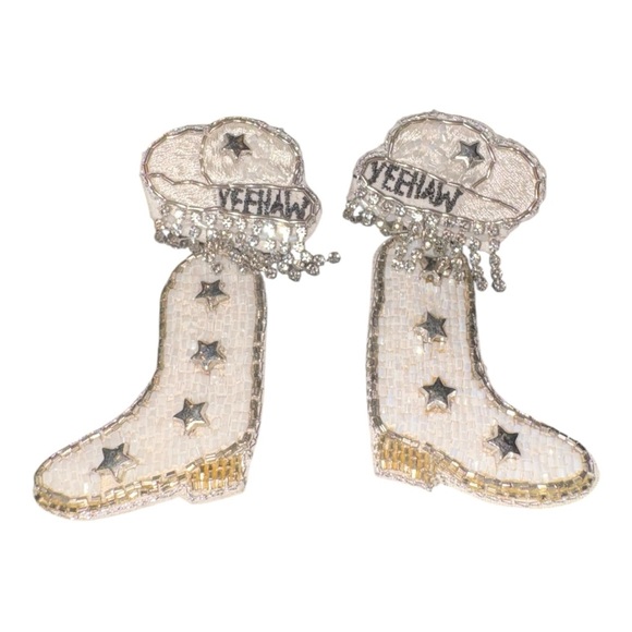 Cowboy Boot Beaded Statement Earrings Western Yeehaw Fringe J26 - Picture 2 of 4